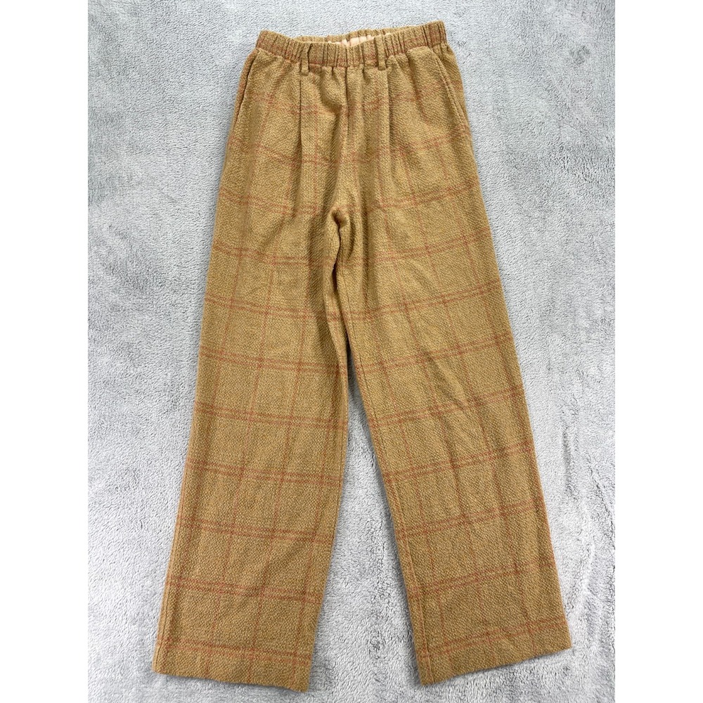 Forte Forte Pants Womens 4 Brown Plaid Wool Textured Straight Leg High Rise